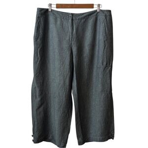 EILEEN FISHER Washed Organic-Linen Délavé Cargo Cropped Pant SZ XL in Grey
